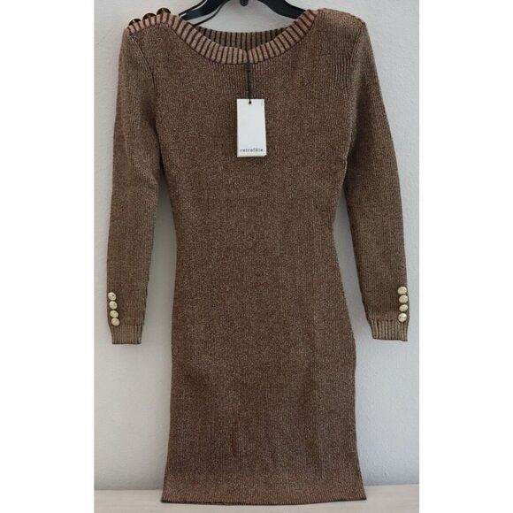 Retrofete FW22-5718 Women's Sz M Gold Avenue Metallic Rib Knit Mini Dress $325 - Picture 1 of 11